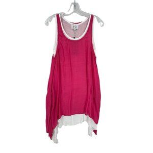 Aria Women's Sleeveless Layered Tank Top XL Pink & White Cotton‎ Blend